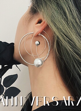 小众设计高级感耳饰不对称闪钻大圈圈珍珠耳环女2025年新款潮耳钉