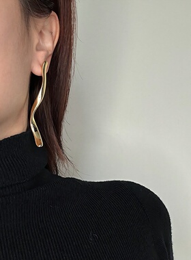 高级感冷淡风扭曲线条波浪金属耳饰女气质时尚极简耳钉长款耳环潮