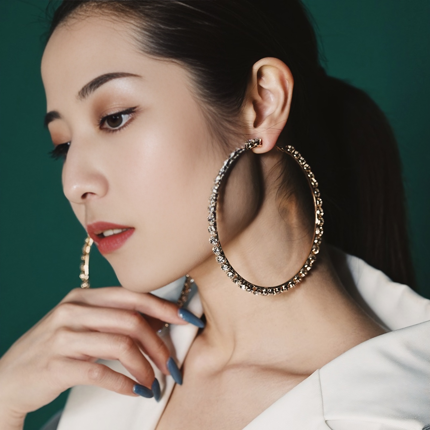 夸张满钻大耳环镶钻潮夜店耳饰品