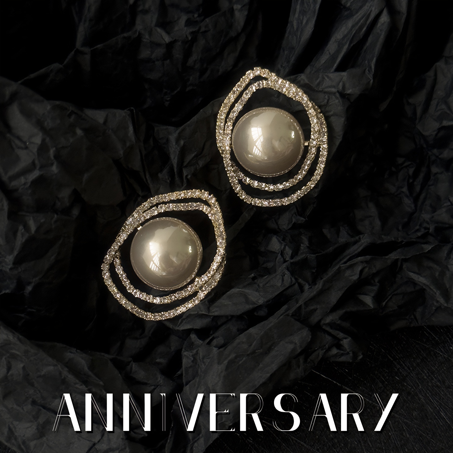 法式复古不规则镶钻珍珠圆形耳钉