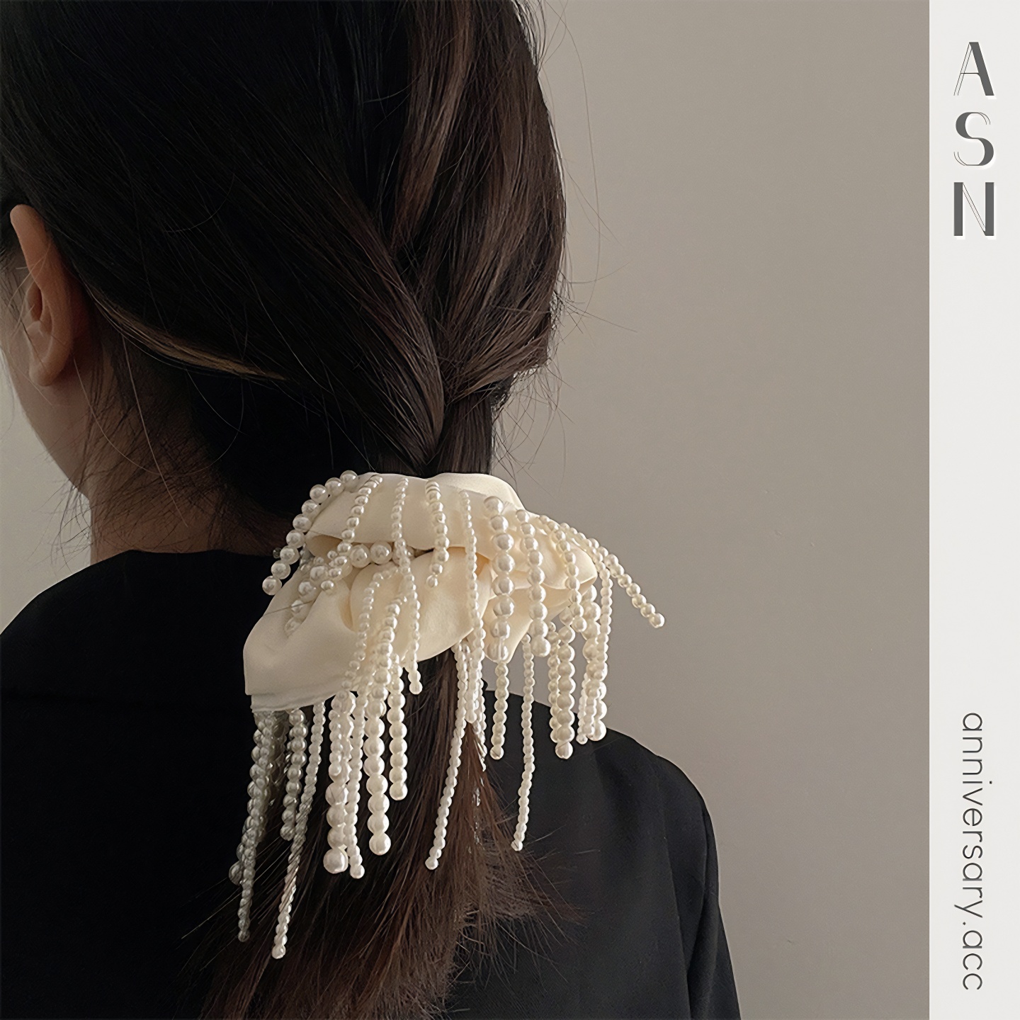 法式流苏大肠发圈串珠珍珠头绳气质缎面高级感丸子头发绳秋冬头饰