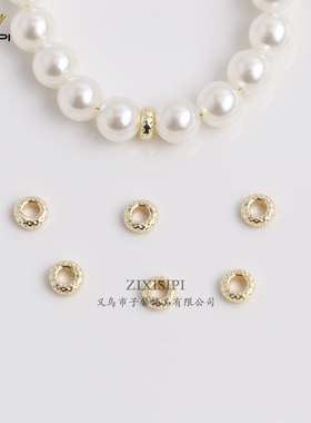 凹点暗纹扁珠铜材质镀真金大孔隔珠diy串珠贵和同款圆珠/M0414