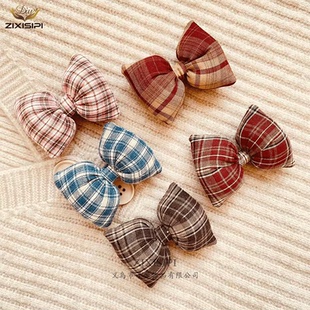 INS充棉秋冬日系格子蝴蝶结配饰发抓夹鲨鱼夹发圈鞋包配饰/M1133