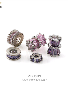 铜材质电镀金保色镶紫色粉色锆石小蛮腰隔片散珠手串配件/M0848