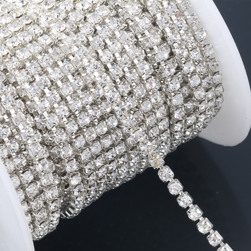 白色水钻爪链 铜材质链条爪钻密链发饰装饰合金手机壳DIY材料