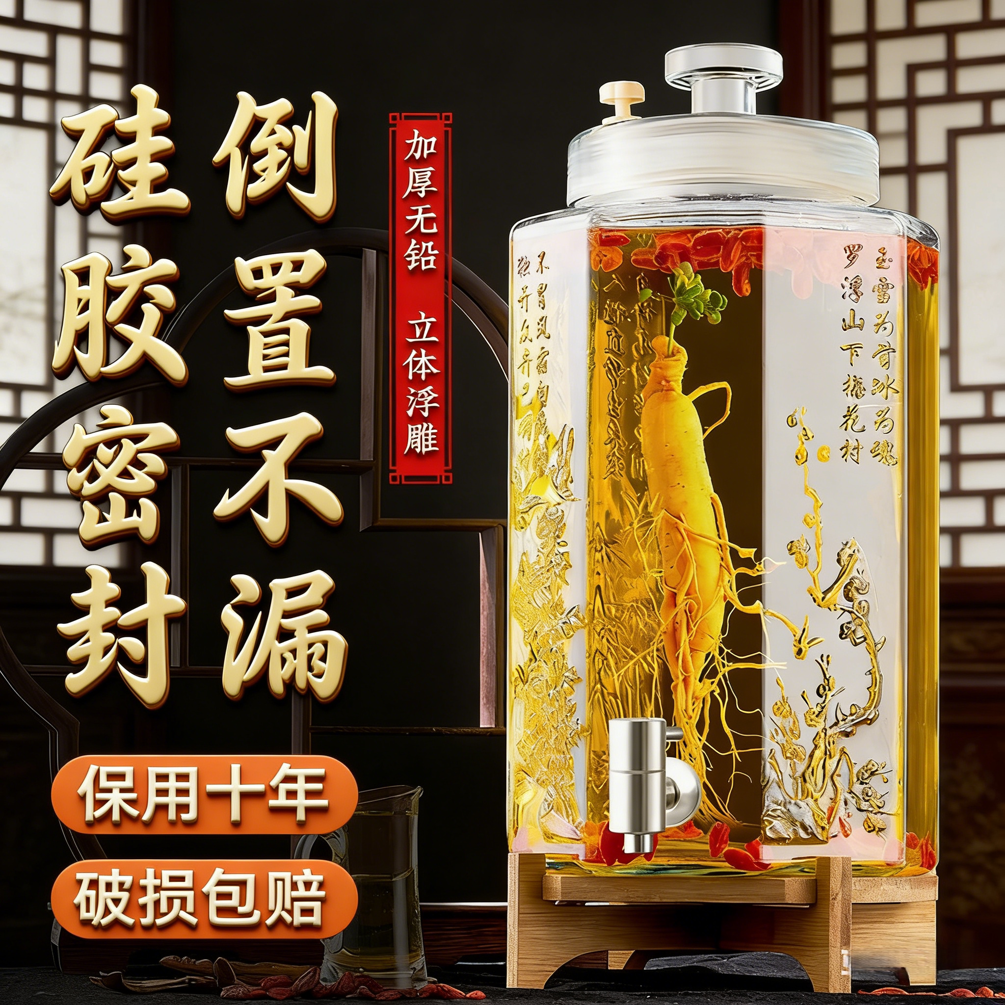 泡酒专用酒瓶玻璃瓶高档加厚容器带龙头白酒药酒罐泡酒专用坛子