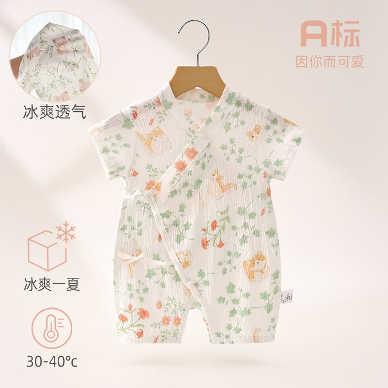 夏季宝宝纱布短袖连体衣哈衣和服婴儿半袖衣服哈衣男女儿童连体衣