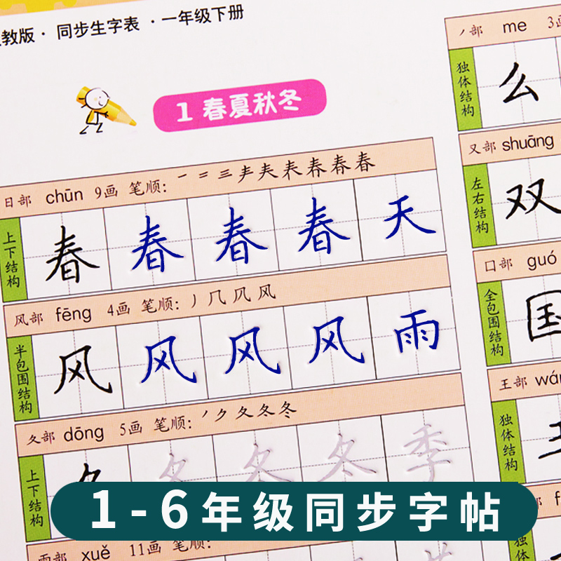 一年级二年级三年级凹槽字帖小学生1-6年级人教部编版同步语文课本生字四五六年级凹槽上下册楷书硬笔练字帖本每日一练 书籍/杂志/报纸 练字本/练字板 原图主图