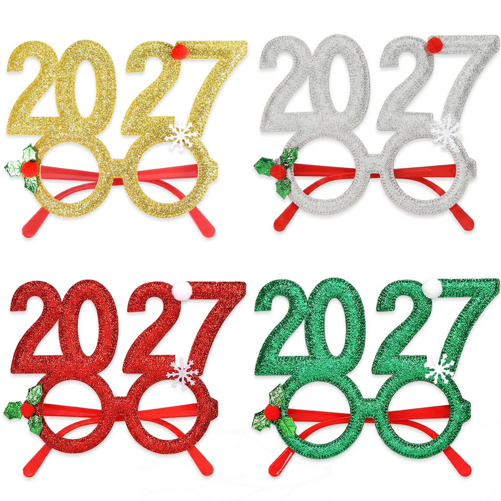 2027新年眼镜公司元旦跨年聚会装饰儿童圣诞礼品晚会派对拍照道具