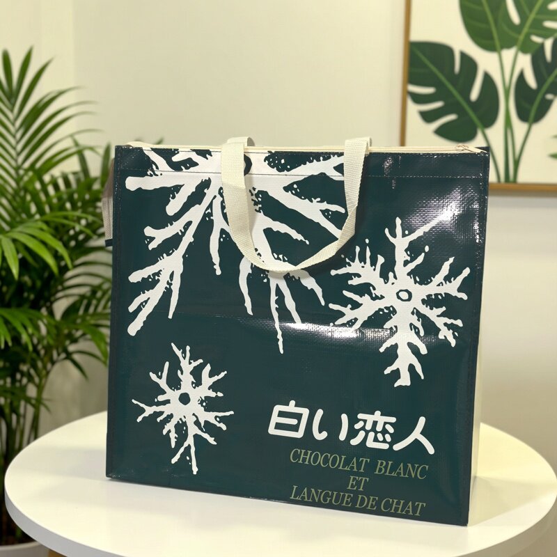 日本单带拉链编织袋大容量手提袋棉被衣物收纳袋防水环保购物袋子图片