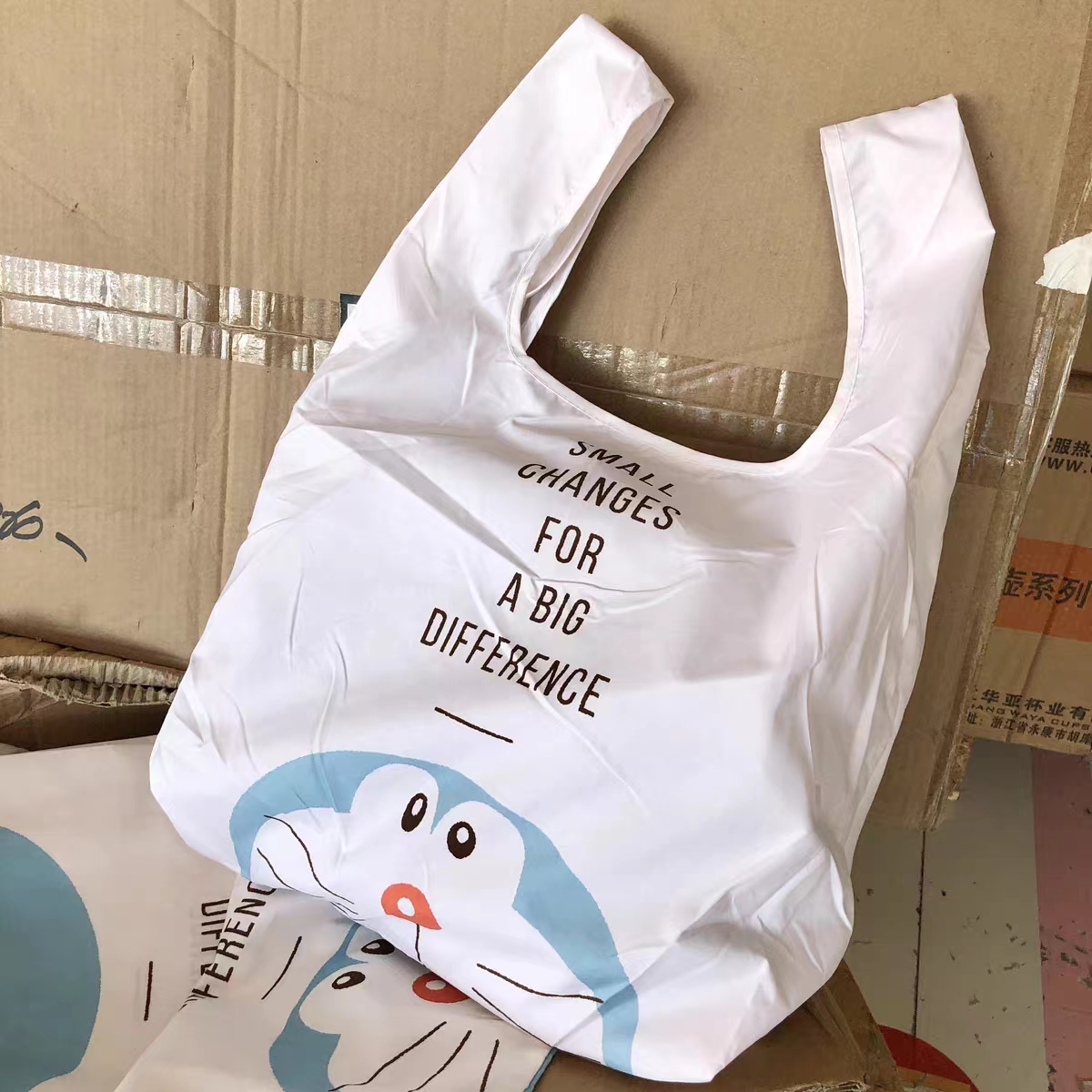 外单涤纶布叮当折叠背心购物袋买菜袋子环保袋结实手提袋