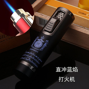 新款百城充气雪茄打火机防风点烟器金属机身伸缩蓝焰点烟器多功能