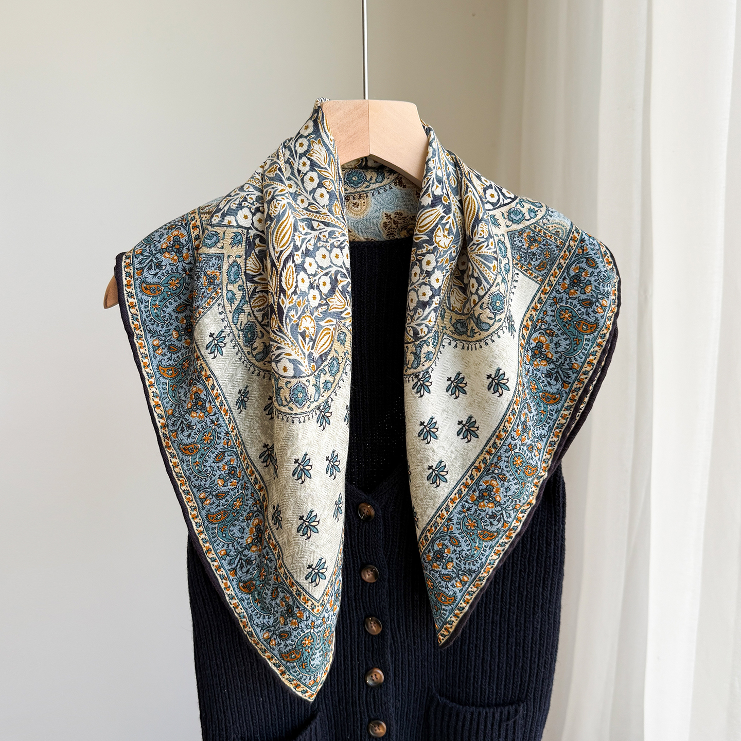 复古真丝羊毛丝巾方巾女