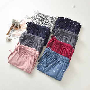 2023睡裤家居裤睡衣女莫代尔印花长裤系绳带兜弹力裤子休闲居家