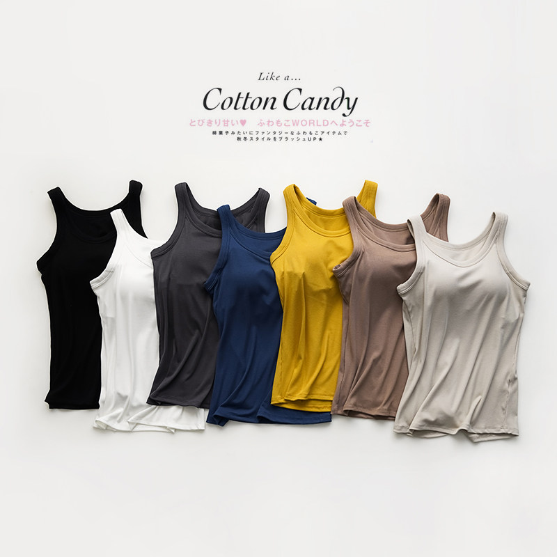 모달 웨어프리 브라 가슴 패드 일체형 실 캐미솔 여성용 봄 여름 아우터 스포츠 베이스 이너웨어