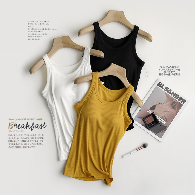 모달 웨어프리 브라 가슴 패드 일체형 실 캐미솔 여성용 봄 여름 아우터 스포츠 베이스 이너웨어