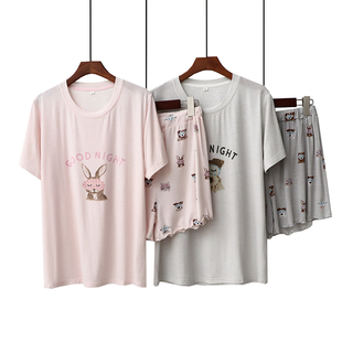 巨凉快~新款莫代尔睡衣女夏天短袖短裤夏季薄款宽松家居服套装