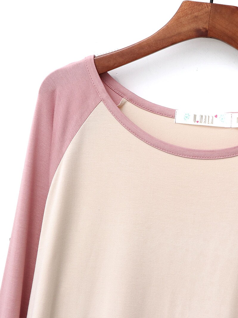 여성용 잠옷 가을 모달 컬러 블록 스트레치 셔츠 루즈한 티셔츠 중간 기장 홈 스커트 봄 가을 잠옷