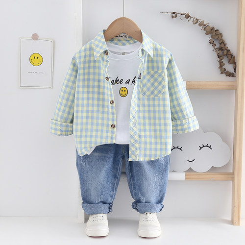 儿童格子衬衫纯棉春秋翻领休闲