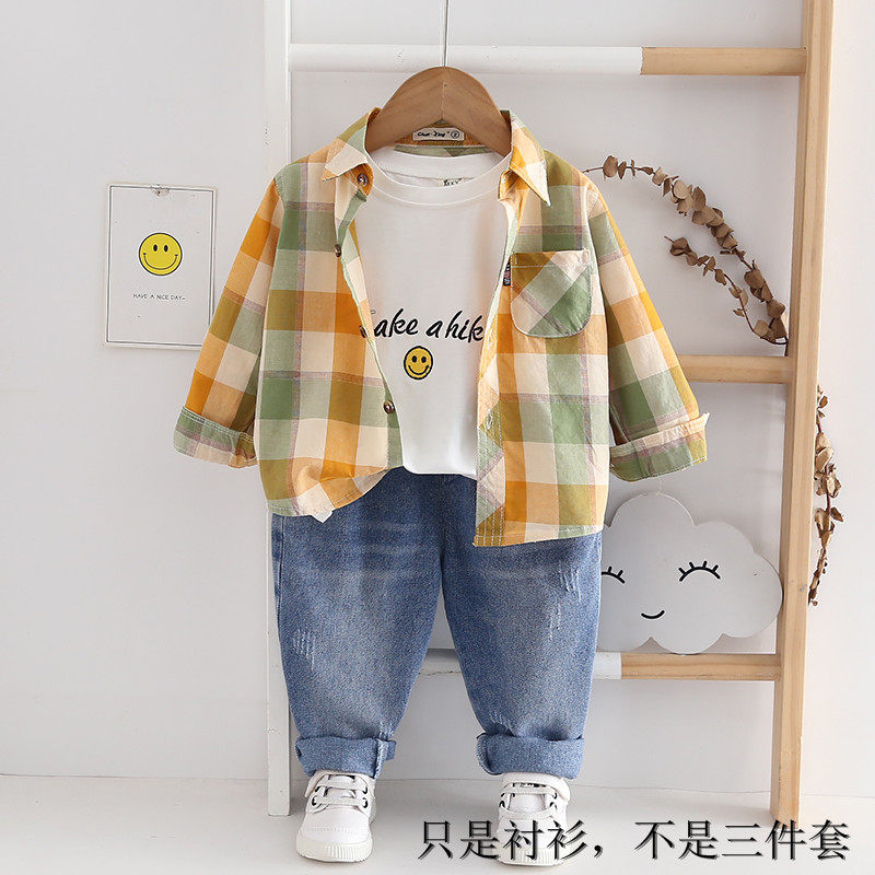 男童全棉薄款衬衫儿童纯棉宝宝上衣衬衣春夏秋长袖格子小外套童装图片