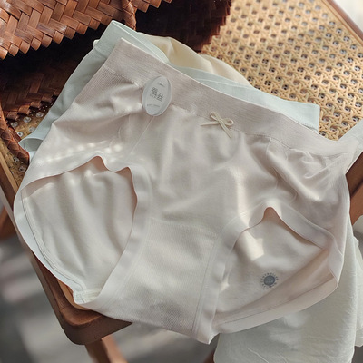 1275纯色透气中腰包臀亲肤无侧缝女士三角内裤短裤含桑蚕丝内档