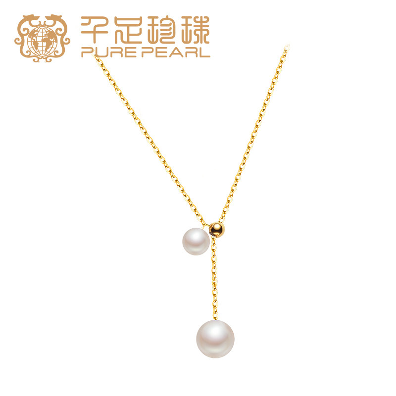 千足香寒6-7/8-9mm淡水无核珍珠白色吊坠百搭18k金强光项链
