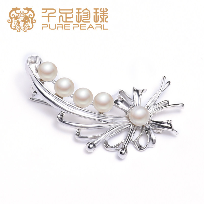 千足珍珠胸针淡水无核S925
