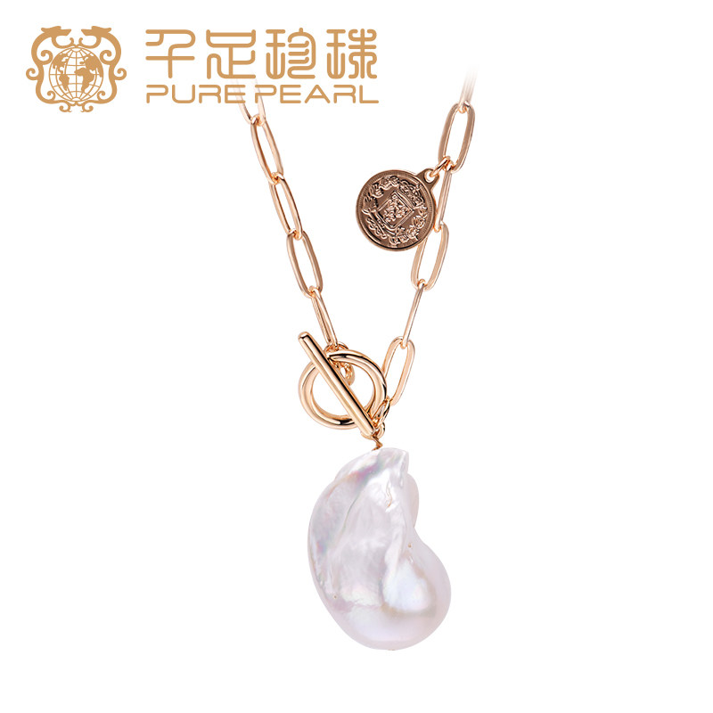 千足珍珠飘絮淡水巴洛克前扣式吊坠强光百搭