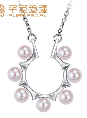 千足珠宝[浣熙]圆润强亮光洁4.5-5mm珍珠吊坠项链