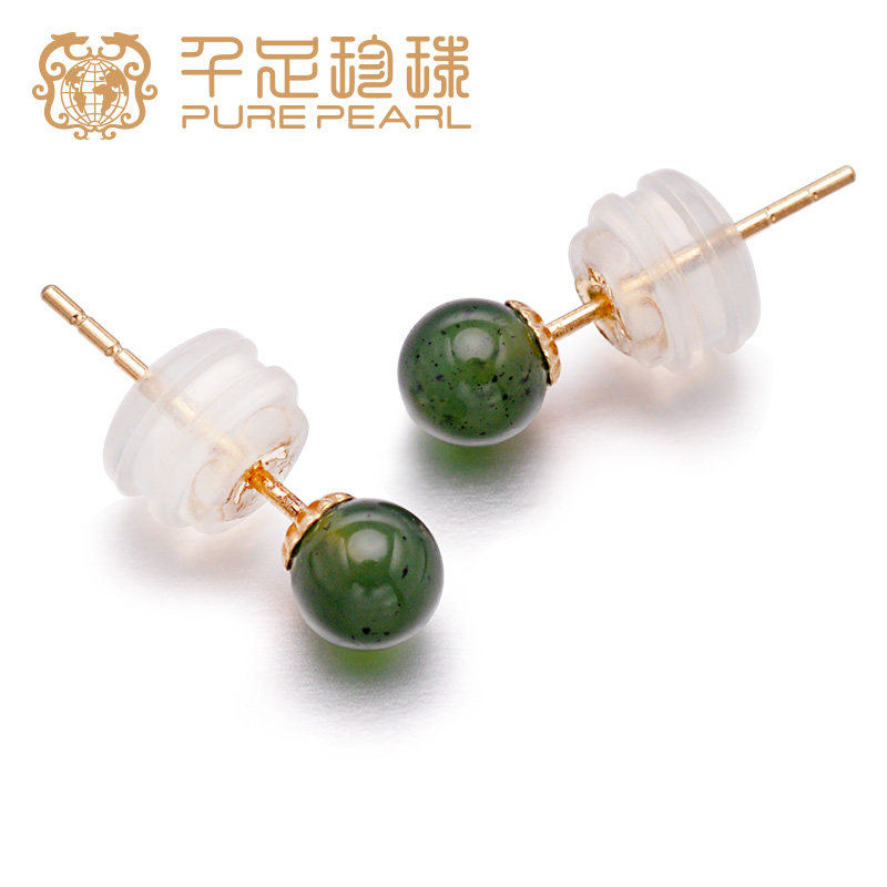 千足珍珠 4-5mm 蛇纹石18K金配蛇纹石耳饰耳环