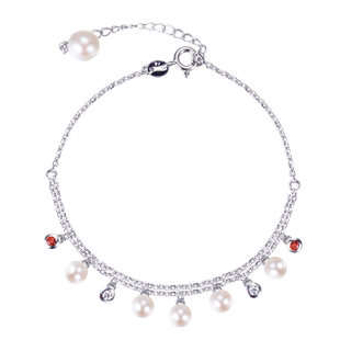 千足珍珠妙曼正圆光洁淡水珍珠女手链/脚链925银镶嵌锆石