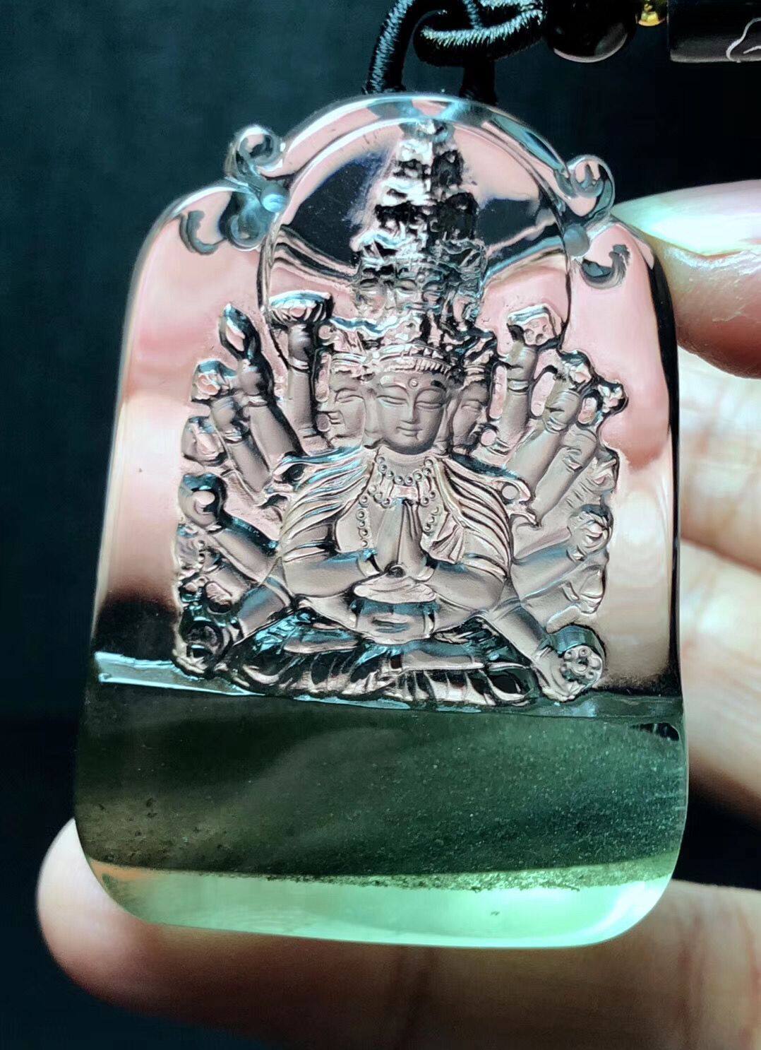 天然绿幽灵千手观音吊坠 幽灵吊坠 水晶千手观音