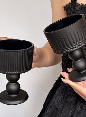 Cata · 黑色磨砂玻璃杯法式中古高脚杯ins风高级感红酒杯饮品杯