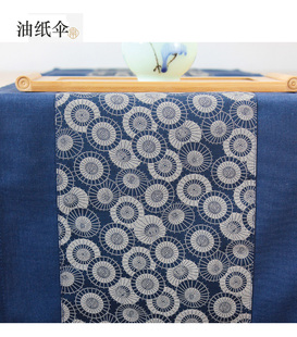 蓝印花棉麻桌旗禅意餐桌吃饭桌垫茶席台布茶几装 新中式 饰床旗粗布