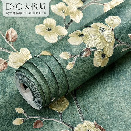 美式乡村墙纸复古风客厅卧室加厚无纺布无胶非自粘3D立体浮雕壁纸