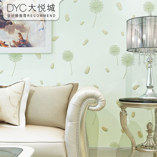 田园风卧室客厅紫色蒲公英墙纸