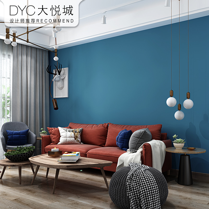 青色北欧风格无纺布背景墙壁纸