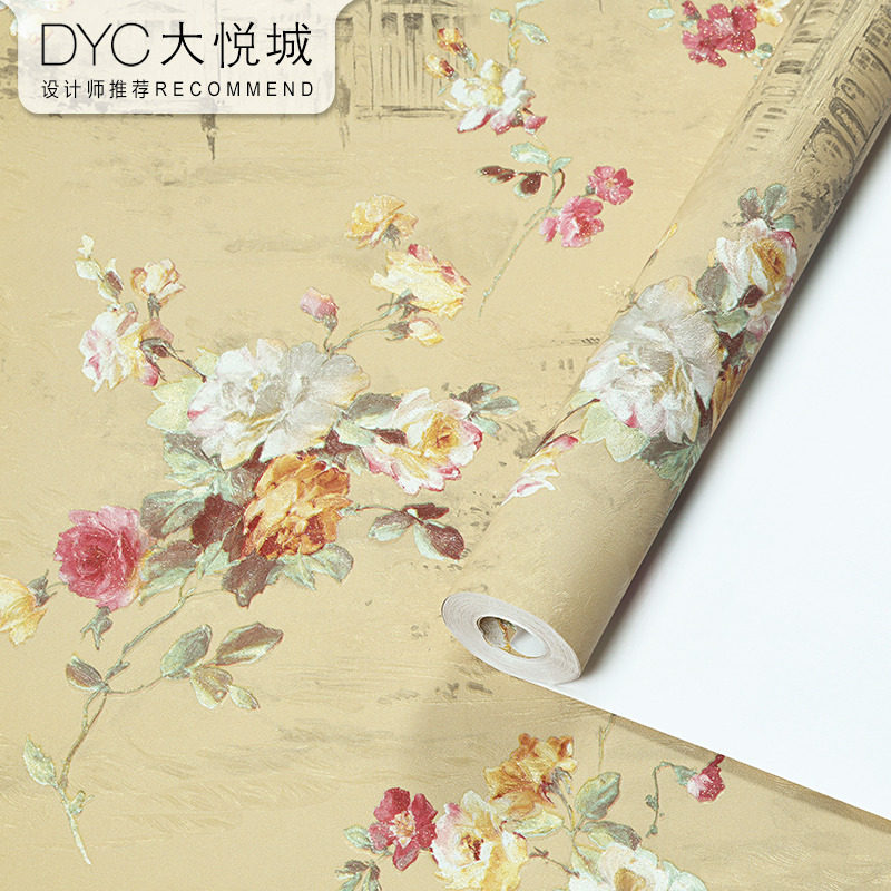 美式乡村田园墙纸复古房间卧室客厅主卧床头PVC防水轻奢背景壁纸