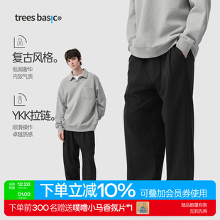 直筒秋冬休闲裤 TreesBasic老钱风复古格子长裤 男西裤