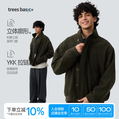 TreesBasic通勤立领廓形毛呢夹克