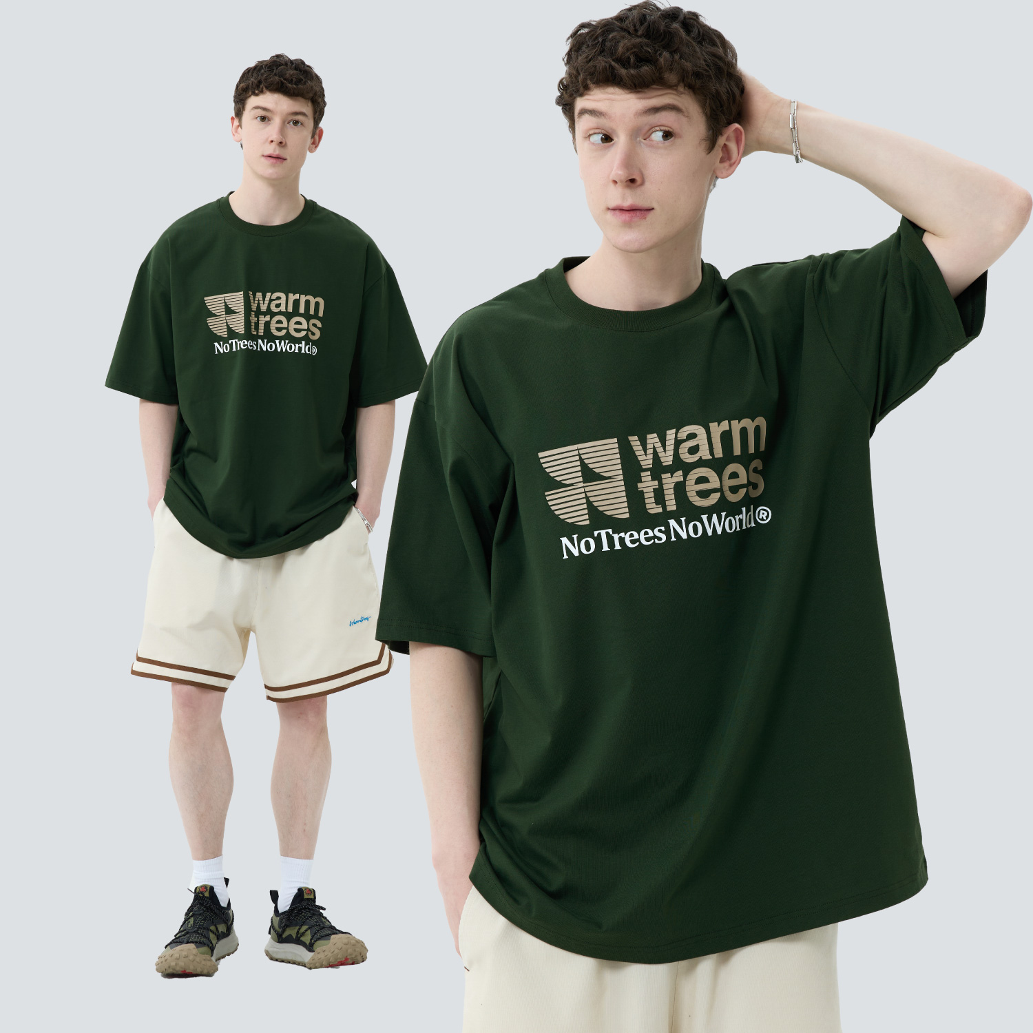 WARMTREES 2025新款夏季纯棉品牌线形logo视觉组合印花短袖t恤男