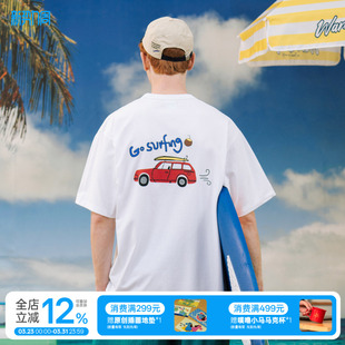 t恤夏季 surfing小汽车去冲浪短袖 白t 海滨度假系列Go warmtrees