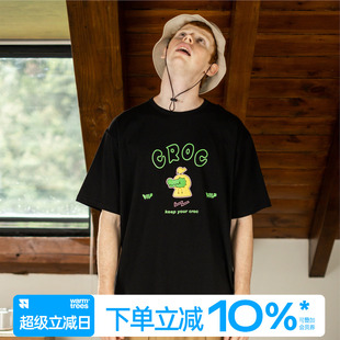 warmtrees t恤夏季 男女款 黄色雨衣鳄鱼印花短袖