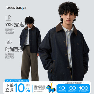 TreesBasic洗水仿牛仔布3M保暖棉夹克男工装复古新款外套