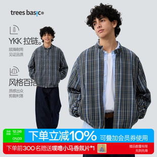 TreesBasic灰蓝格子防风短夹克男2025新款 秋冬外套