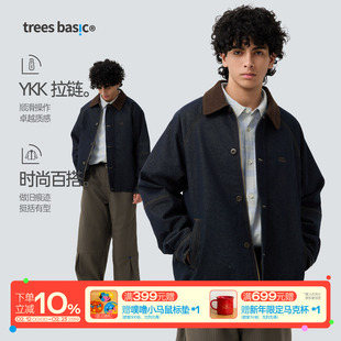 TreesBasic洗水仿牛仔布3M保暖棉夹克外套男工装复古2025秋冬新款