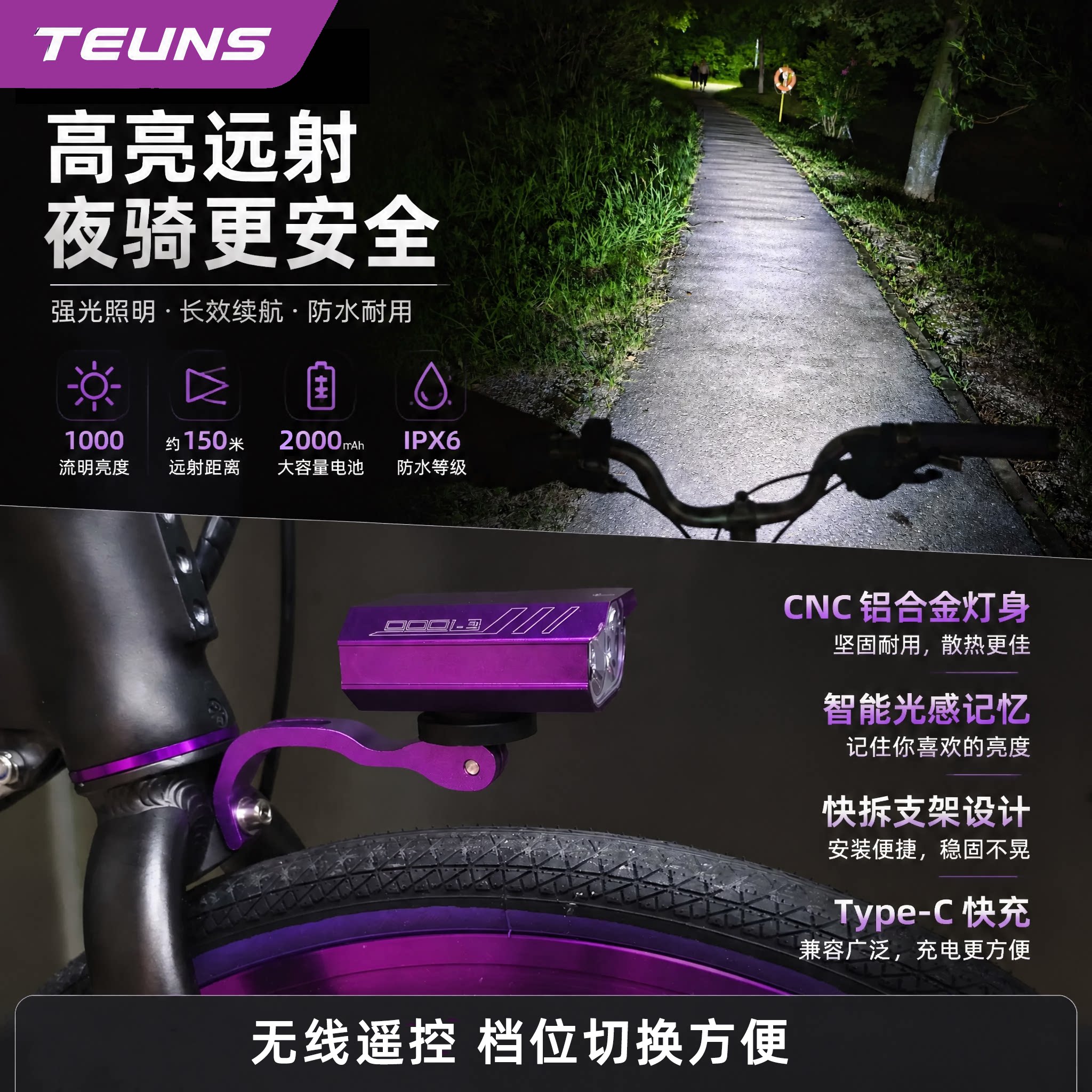 自行车无线遥控吊装夜骑前灯