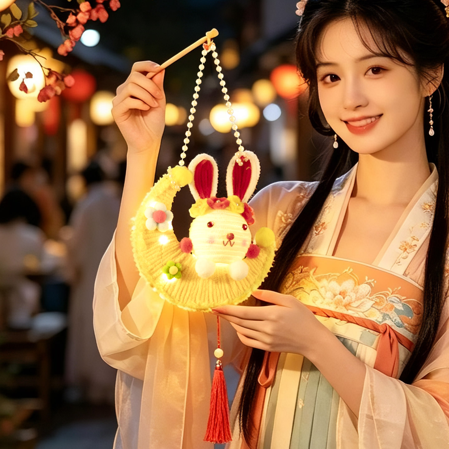 中秋节花灯发光儿童手提兔子灯笼图片