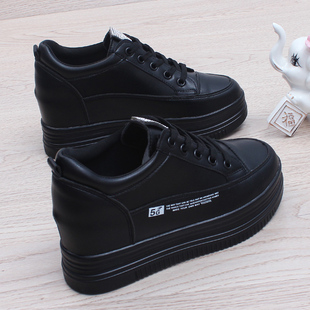 春秋单鞋 松糕厚底女单鞋 内增高7cm全黑色学生鞋 女鞋 2025秋冬新款