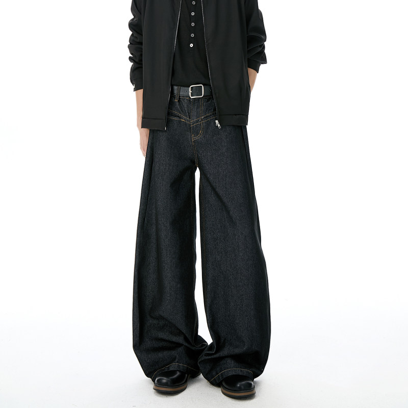 FOFWMODE 美式秋季原色潮牌牛仔裤男宽松百搭休闲复古直筒阔腿裤